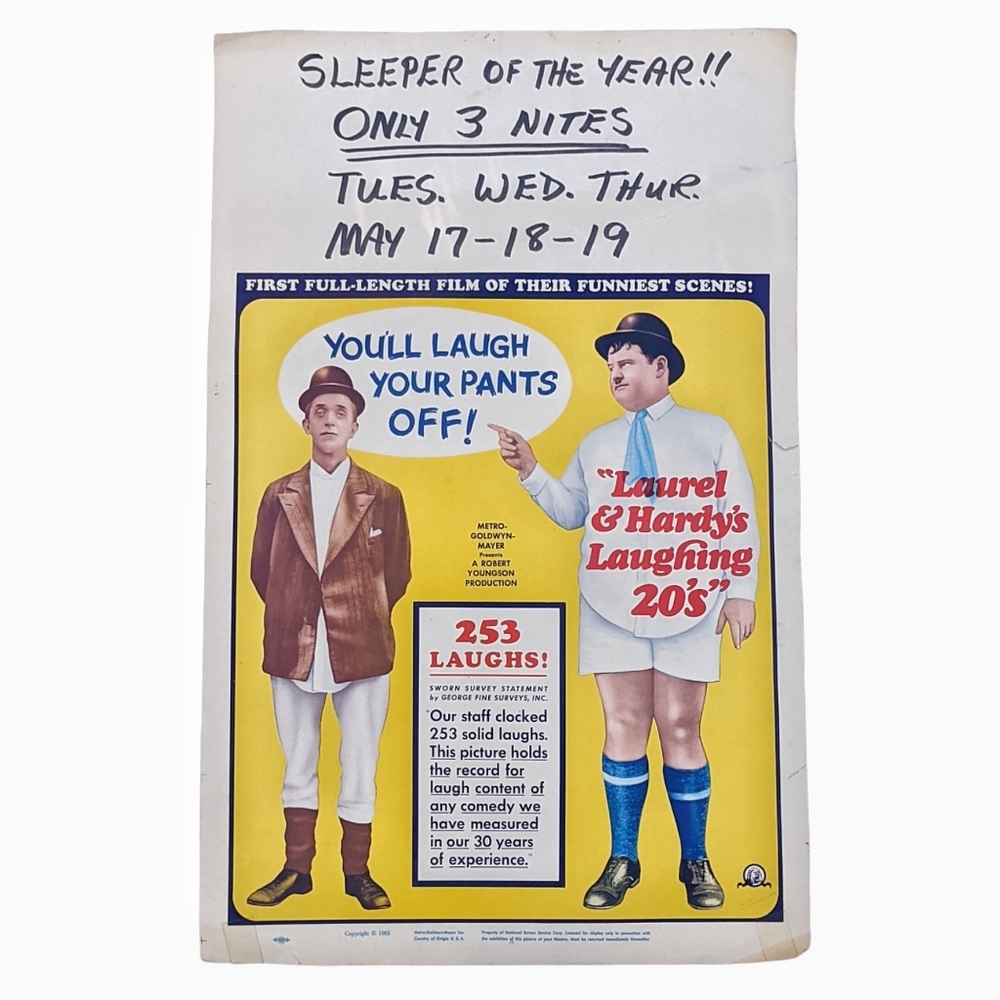 *SOLD* Laurel & Hardy's Laughing 20's 1965 Orig.  Movie Poster Rare 22×14"